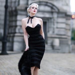 Pinup Couture Black Flocked Wiggle Fishtail Harlequin Skirt